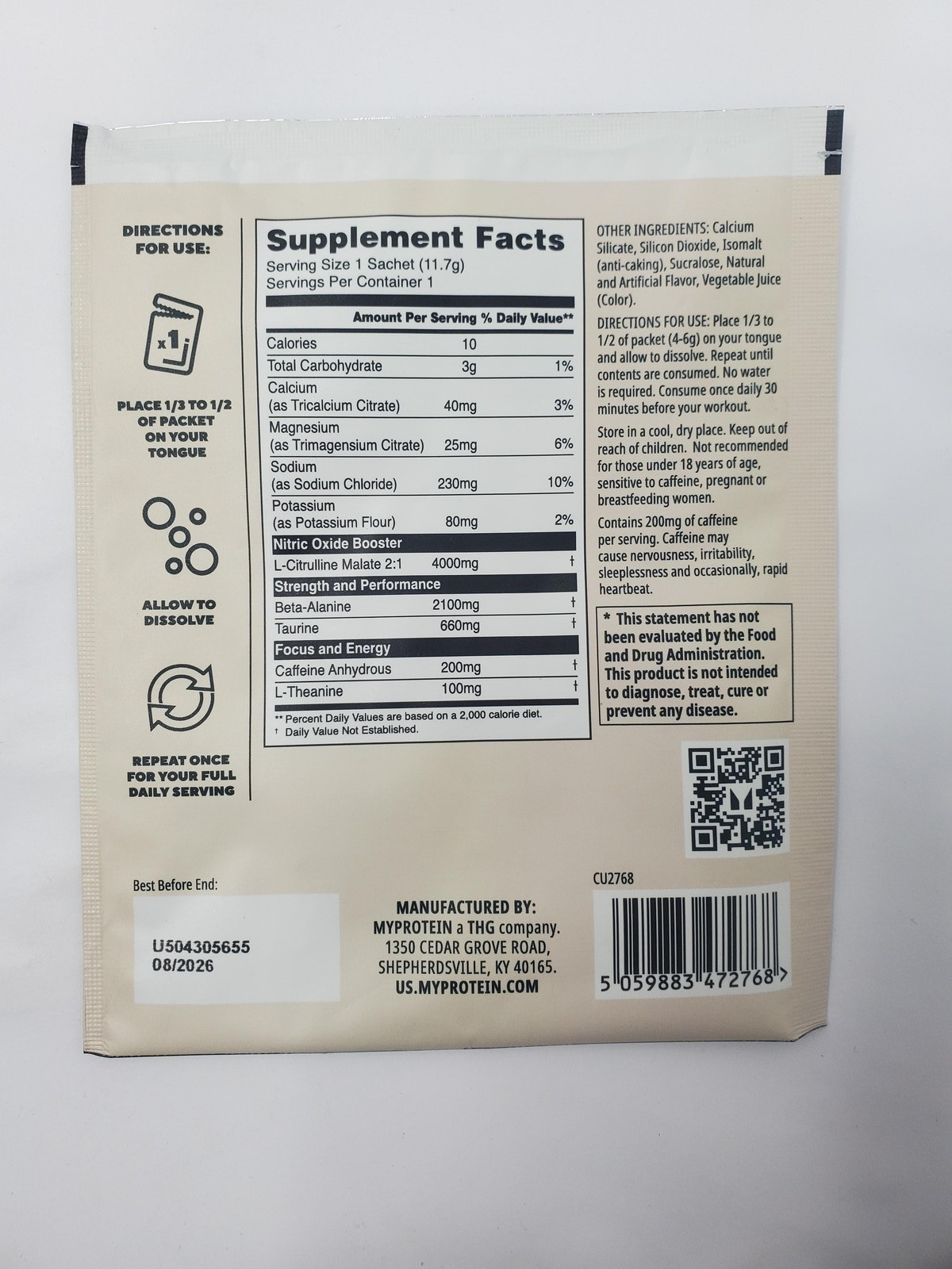 14pk Myprotein Origin Pre-Workout Dry Scoop 0.4oz Cherry 200mg exp 8/26