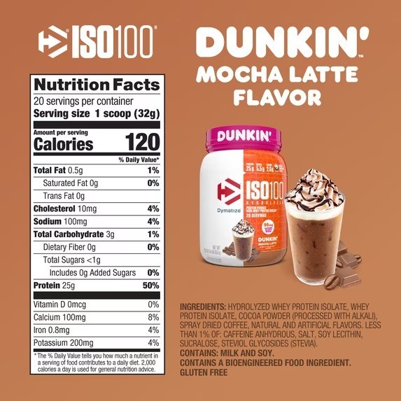 Dymatize ISO100 Dunkin Mocha Latte Whey Protein 20 Servings 25g Protein – NEW!!
