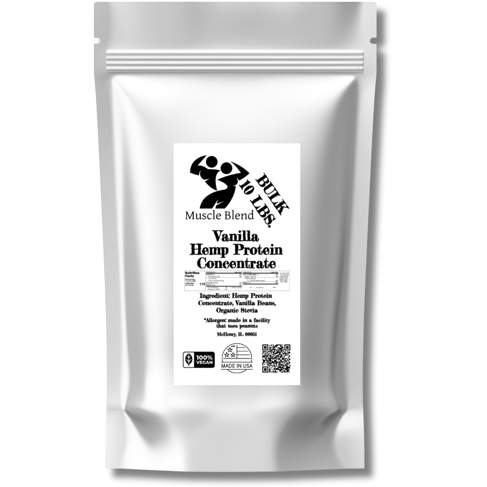 Muscle Blend VANILLA USA Hemp Protein Concentrate, 100% NATURAL, Non-GMO, Vegan