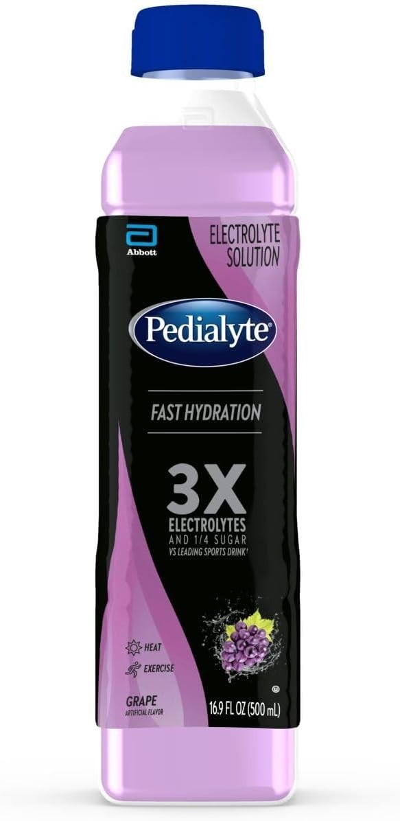 Pedialyte Electrolyte Solution, Grape, Hydration Drink, 16.9 Fl Oz (Pack of 12)