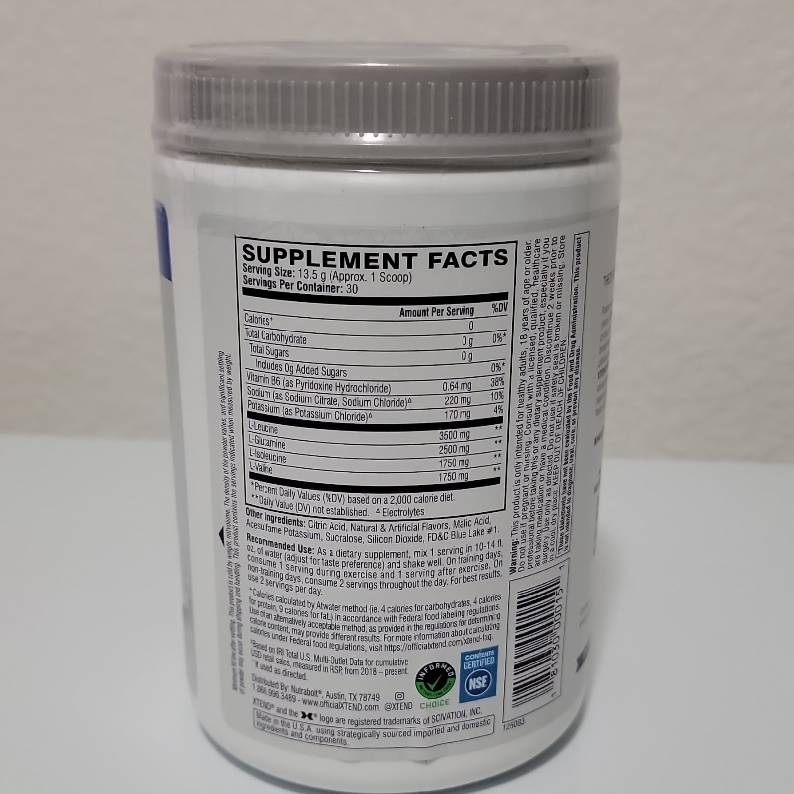XTEND 7g BCAA Muscle Recovery + Electrolytes Zero Sugar Blue Raspberry Ice 30sv