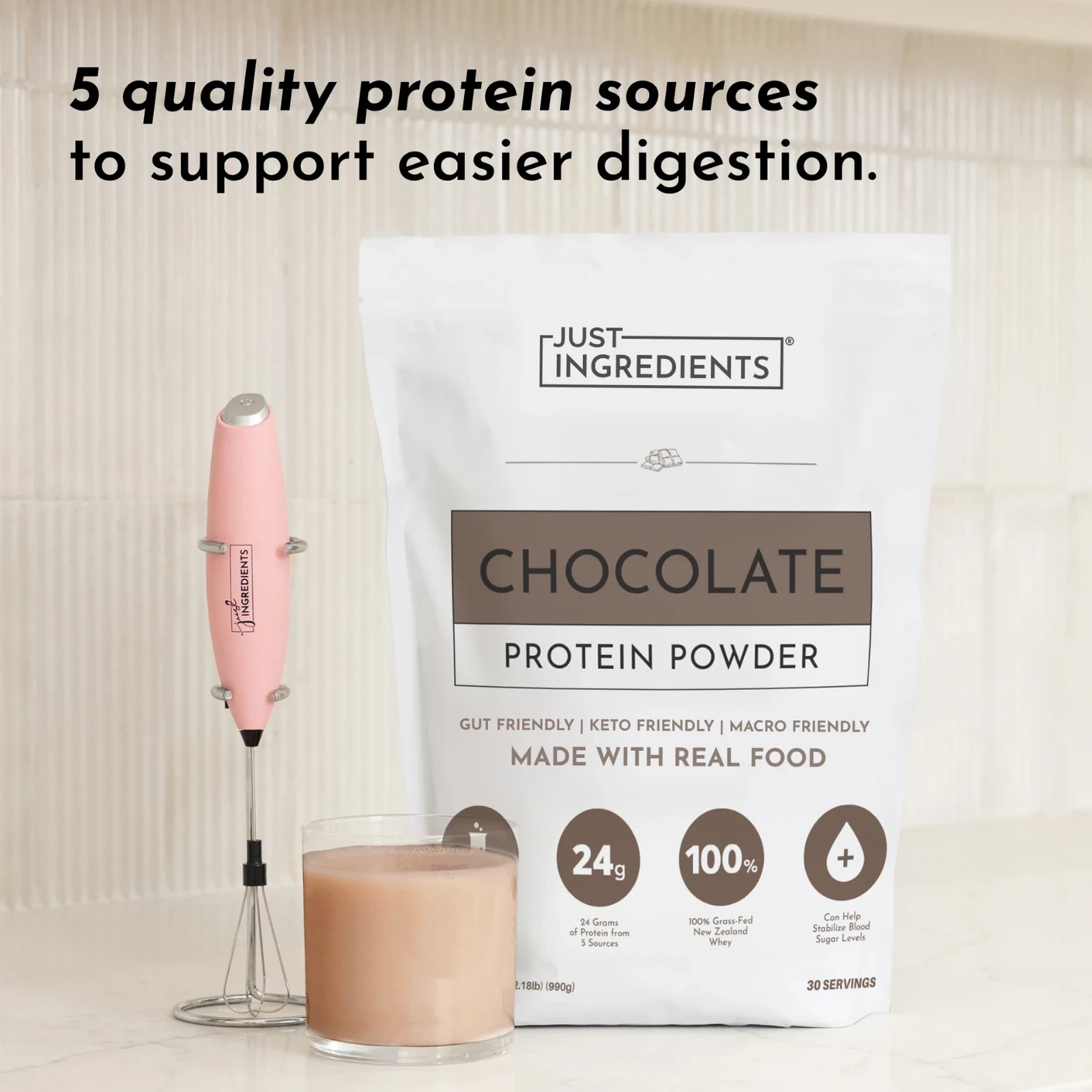 Just Ingredients Chocolate Protein Powder | Grass-Fed Whey Protein | Chocolate