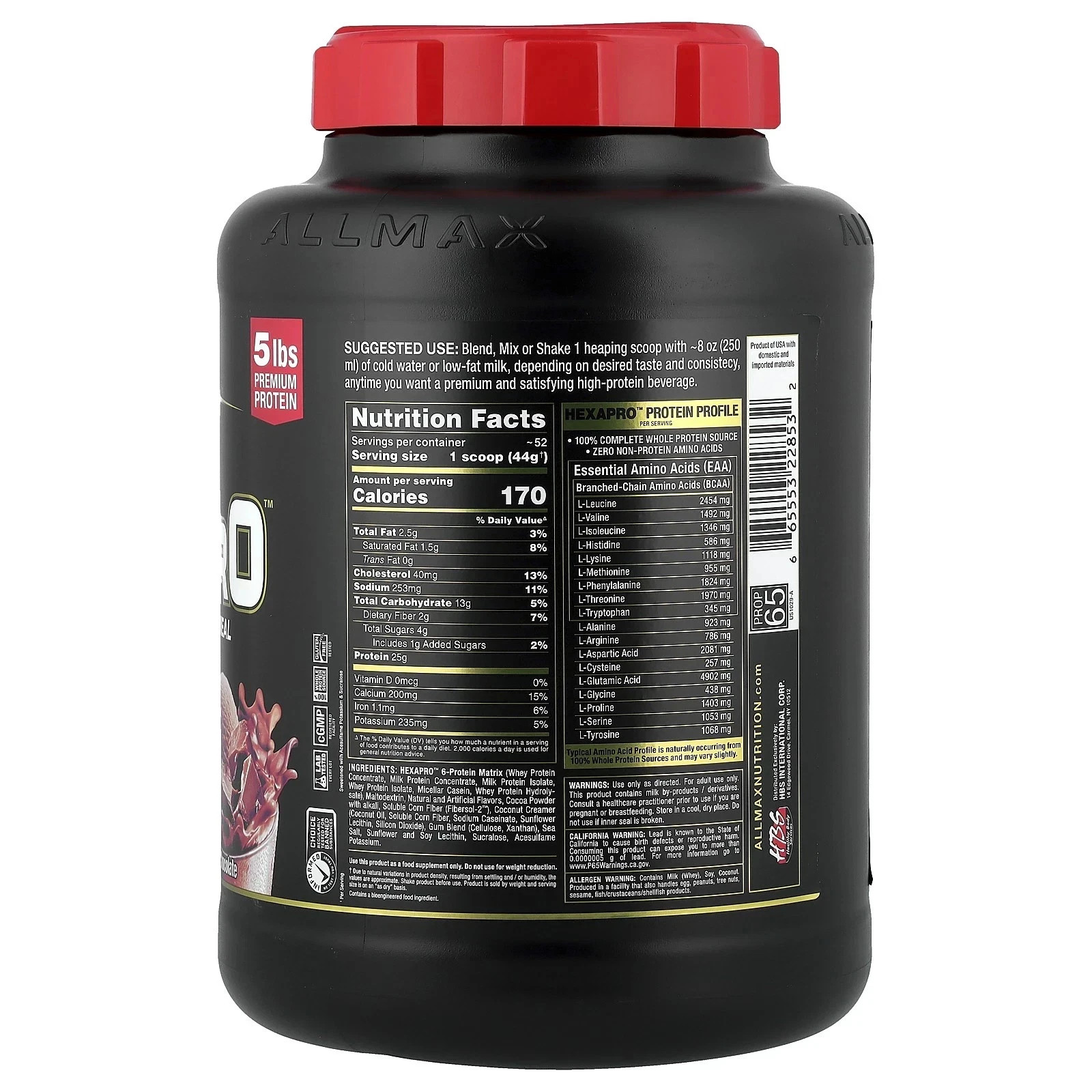 Allmax Nutrition – HexaPro High Protein Lean Meal – Chocolate – 5 lbs (2.27 kg)