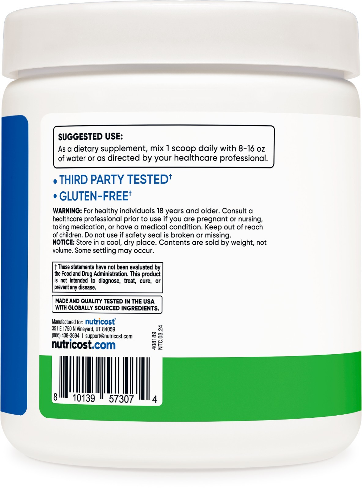 Nutricost BCAA 2:1:1 Powder (Green Apple) 30 Servings – 6G Per Serving