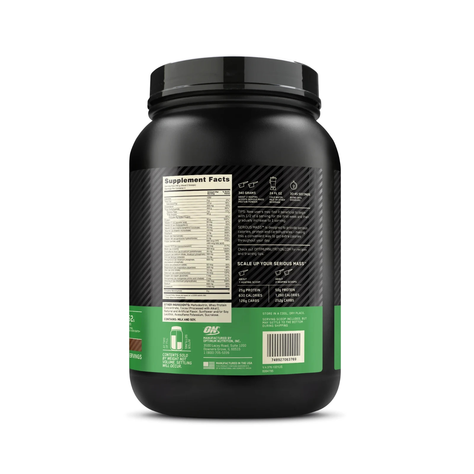 Optimum Nutrition Serious Mass, Chocolate, Weight Gainer Protein Powder, 3 lb