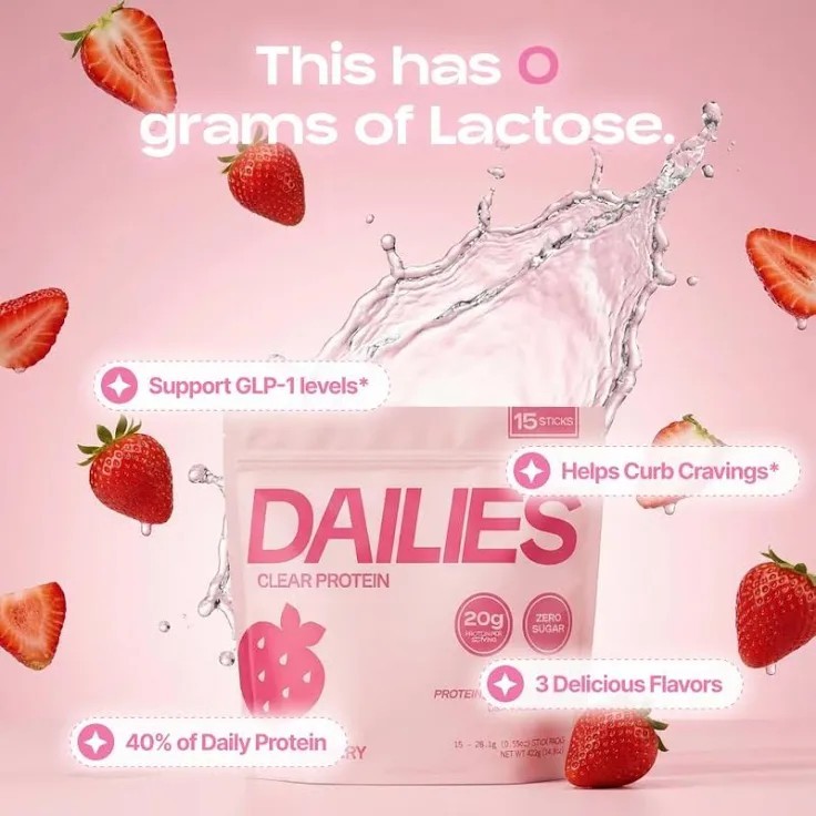 DAILIES Clear Whey Isolate Protein Powder Strawberry 20g Sugar Free NEW
