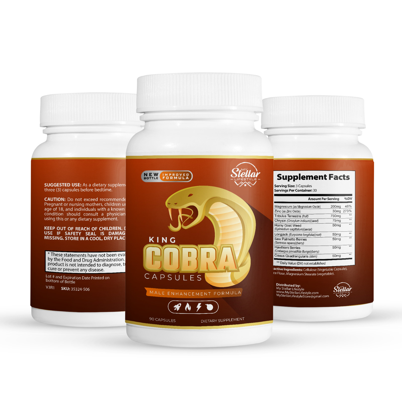 5 Pack King Cobra Capsules for Men-New Improved Formula-90 Capsules x5