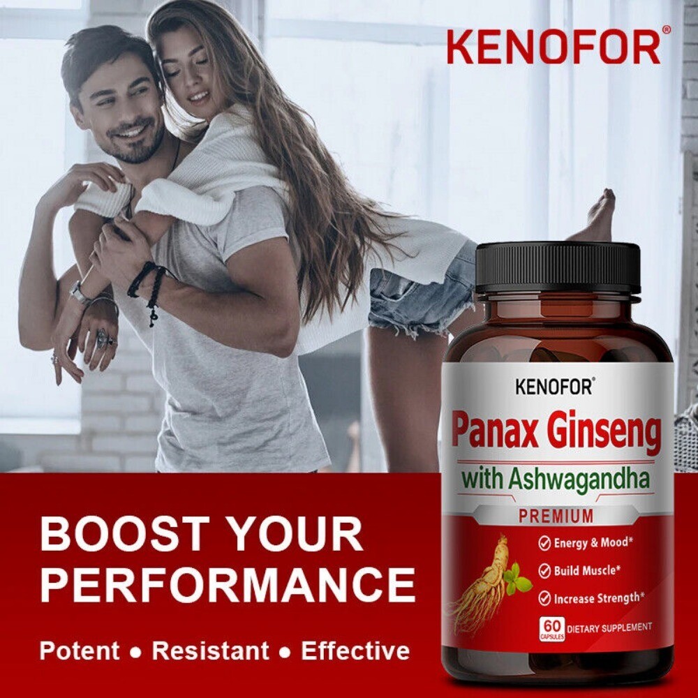 Panax Ginseng with Ashwagandha, Male Muscle Strength Mood Supplement, 60 Caps