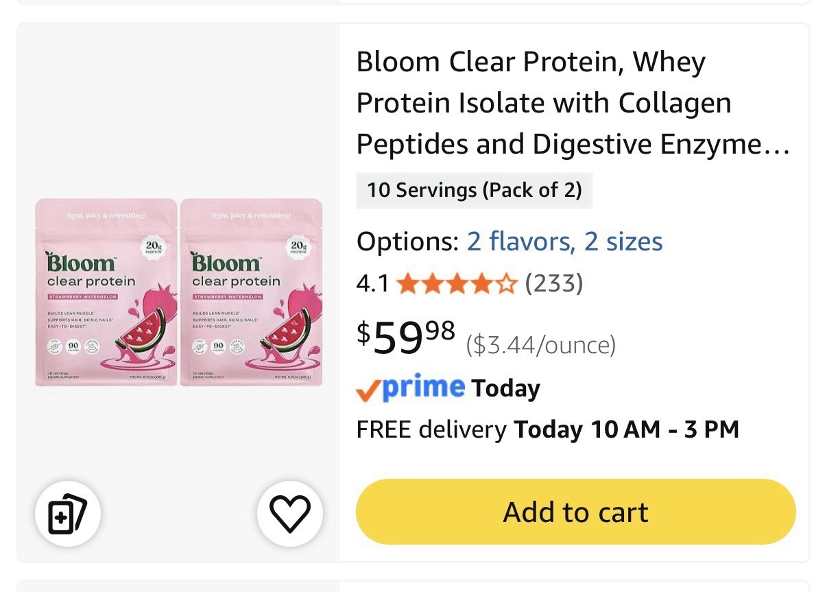 Bloom Clear Whey Protein Isolate Powder Strawberry Watermelon Pack of Two