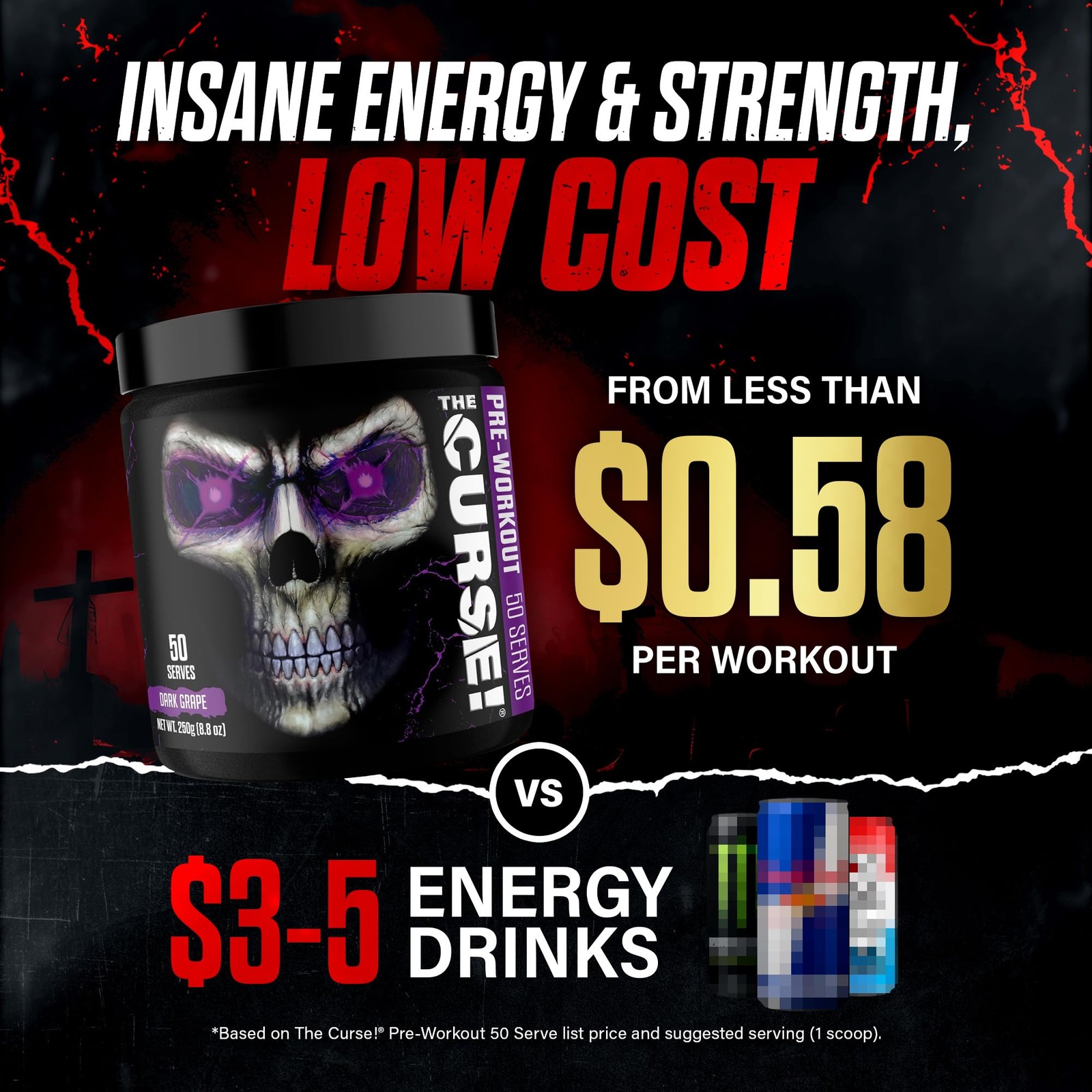 JNX SPORTS The Curse! Sour Candy Pre Workout 8.8 Ounce (Pack of 1), No Color