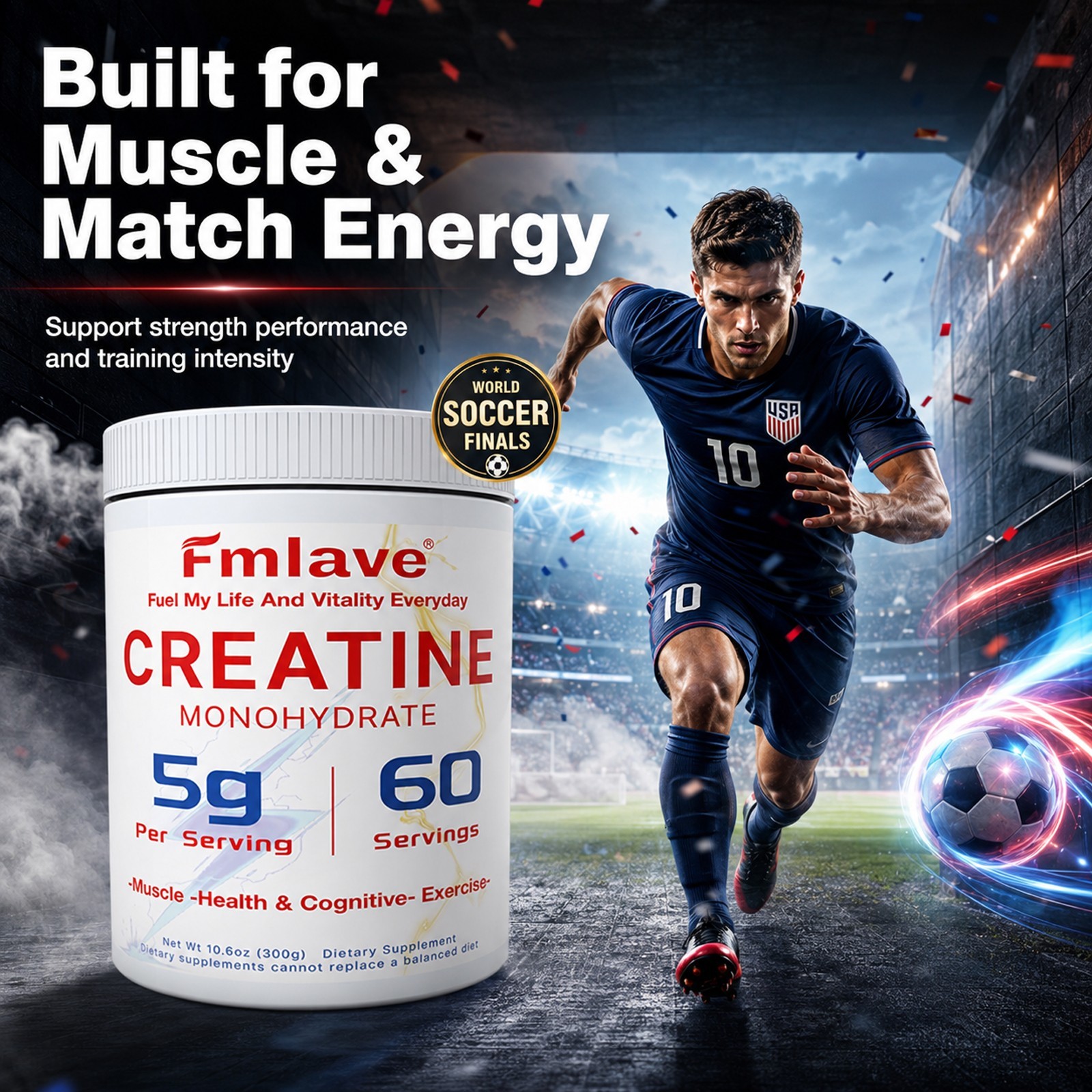 Fmlave Creatine Monohydrate 5g Micronized Creatine 10.58oz – 60 Serving Non-GMO