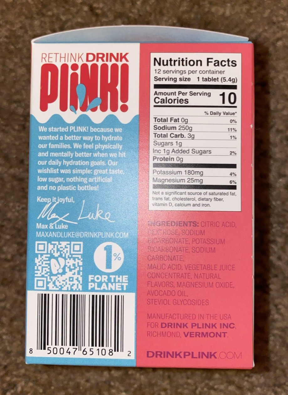 Plink! Hydration Pomegranate Berry Electrolyte Drink Tablet 12 Count