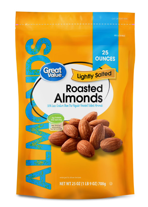 Great Value Oil Roasted Lightly Salted Almonds, 25 oz