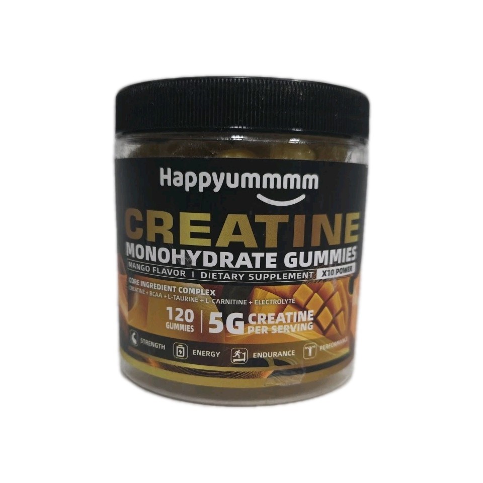 Happyummmm- Creatine Monohydrate Gummies- Mango- 120 Ct |EXP 4/27| Bcaa, Taurine