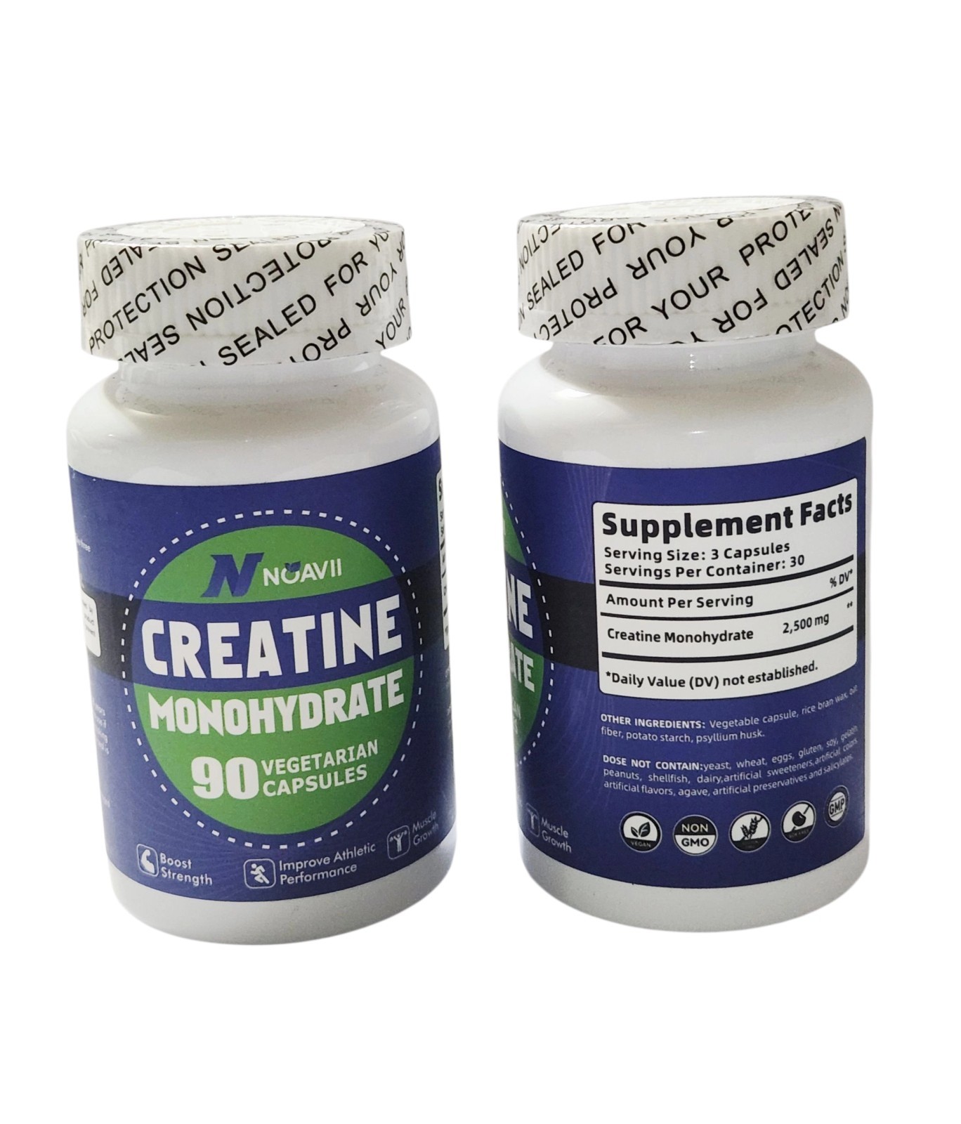 NoavII Creatine Monohydrate Muscle Gain 90 Capsules Exp. 07/2026 2 Bottles 180
