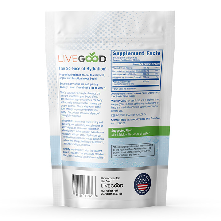Hydration Amplifier Electrolyte Drink Mix Powder Packets Lemonade or Watermelon