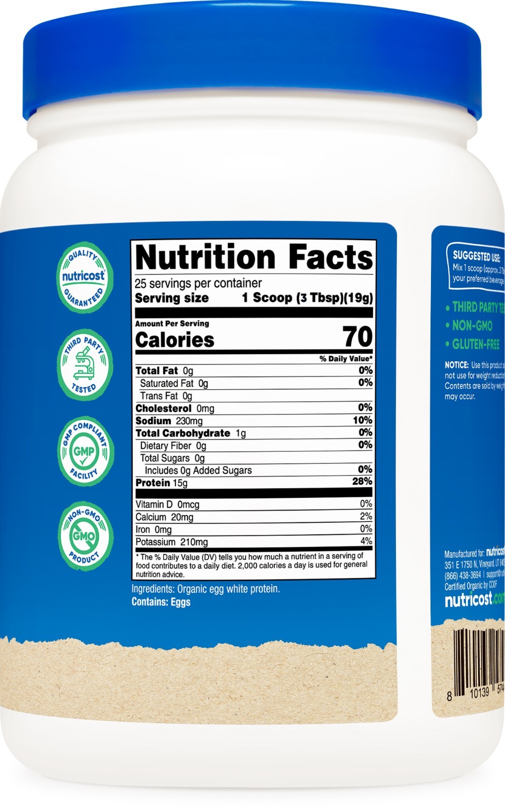 Nutricost Organic Egg White Protein Powder (1LB) 25 Servings. Non-GMO