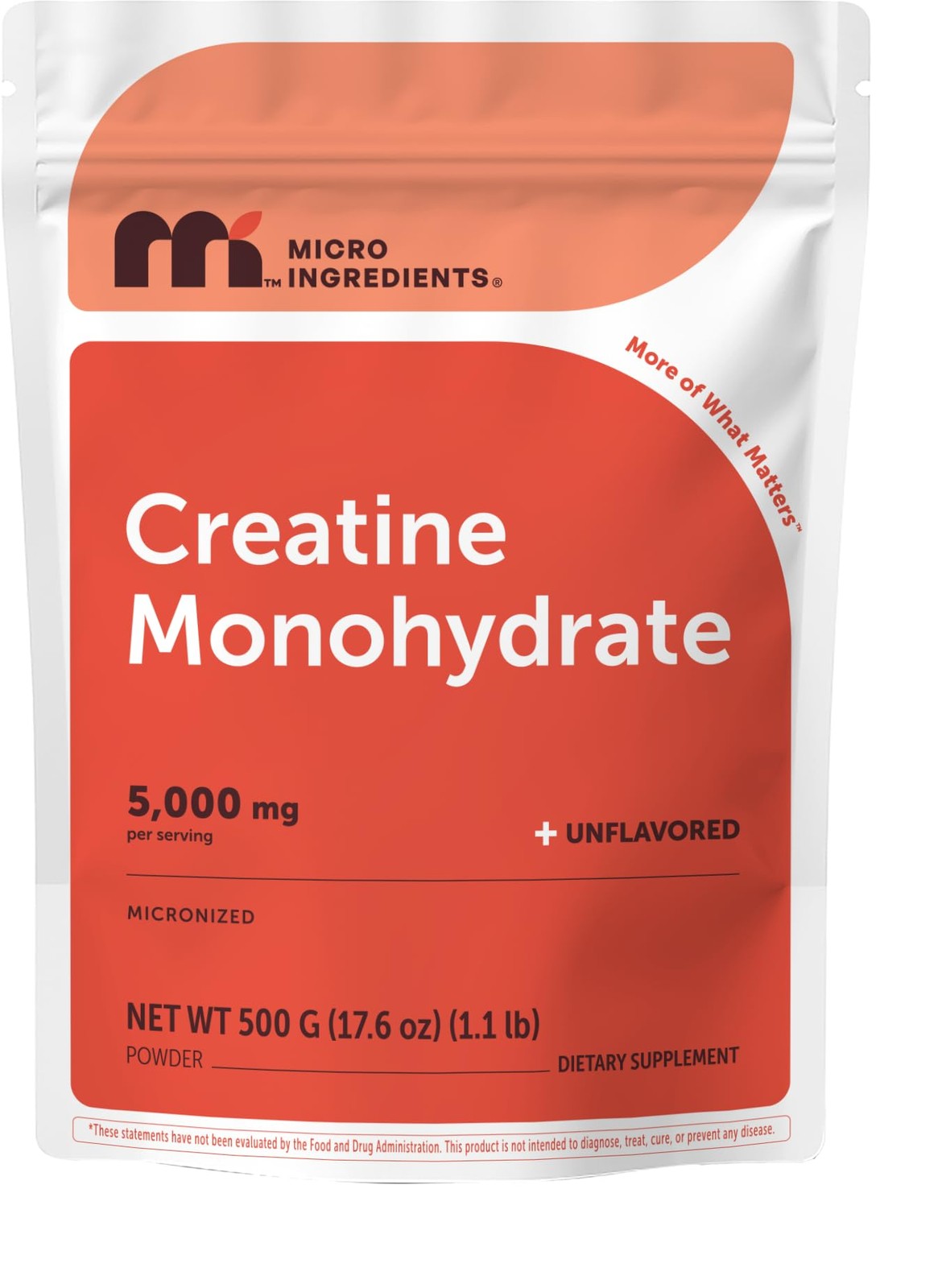 Creatine Monohydrate 500 Grams (1.1 Lb), 5000mg Per Serving, Micronized Creat…