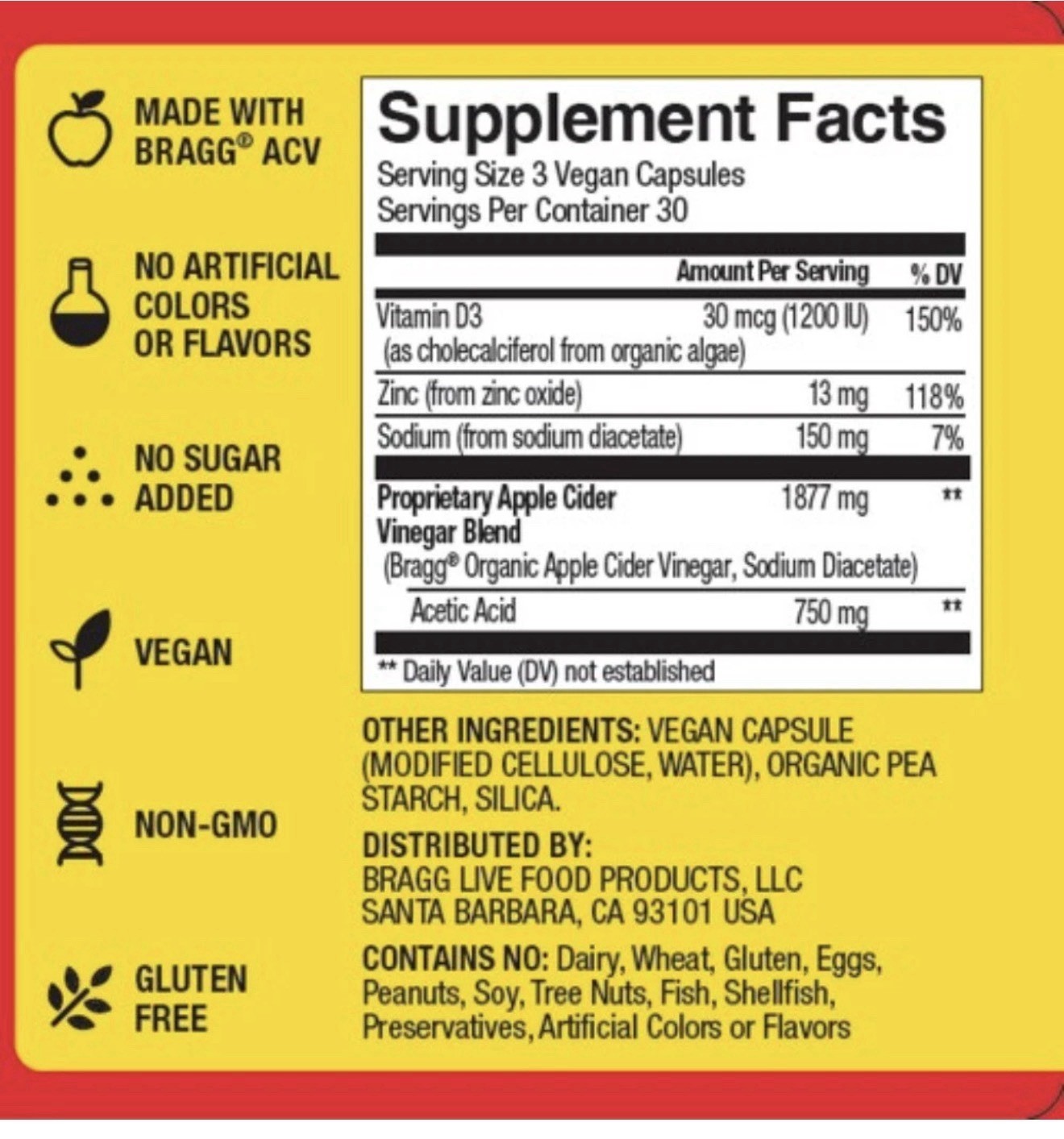 Bragg Apple Cider Vinegar , 90 Capsules Sealed Exp 02/2028 Fast Shipping
