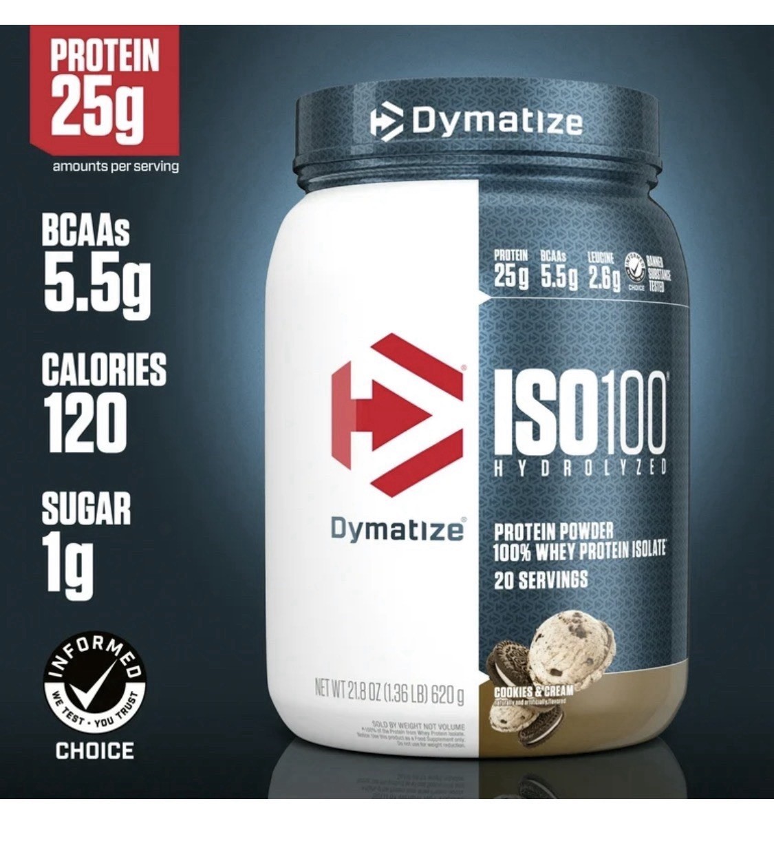 Dymatize ISO100 Hydrolyzed Whey Cookies & Cream 20 Servings