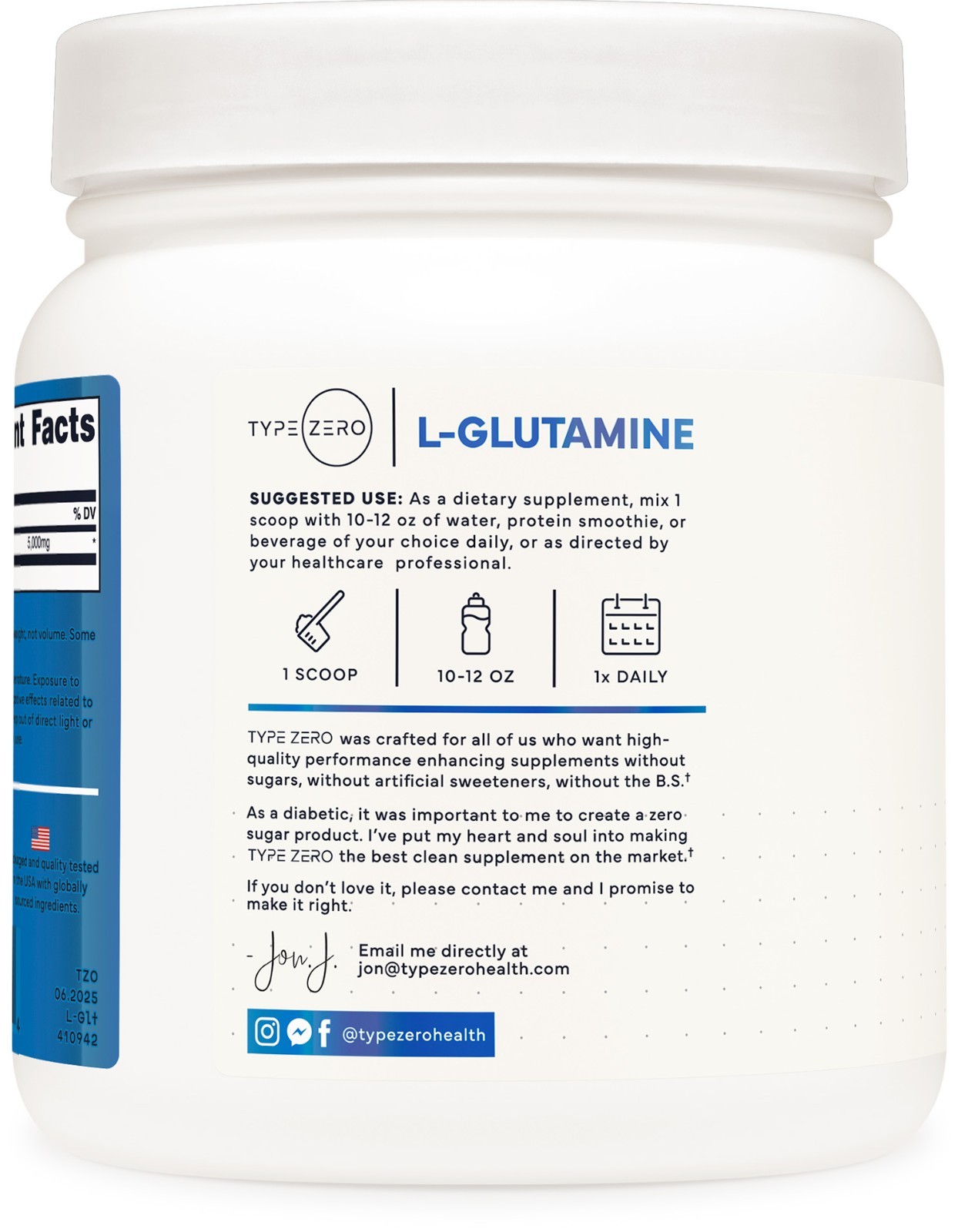 Type Zero 5X Strength L Glutamine Powder (500G) Pure L-Glutamine Supplement