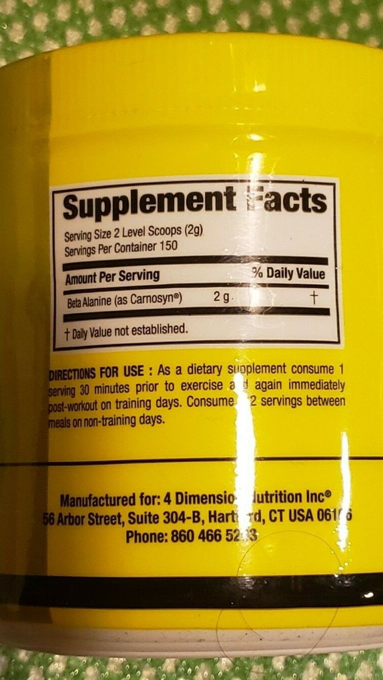 4 Dimension Nutrition – BETA ALANINE – Unflavored – 150 Servings – Exp 10/2025