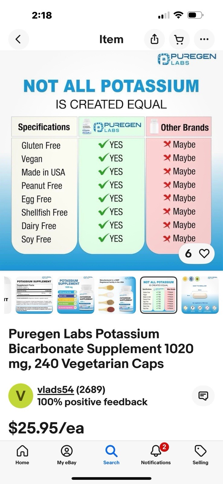Puregen Labs Potassium Bicarbonate Supplement 1020 mg, 240 Vegetarian Caps
