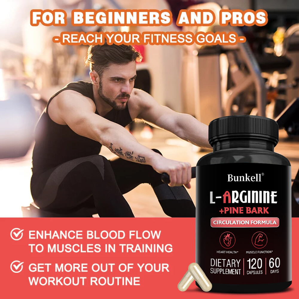 L-Arginine 1800mg Nitric Oxide, French Pine Bark, Supports Muscle Heart Health