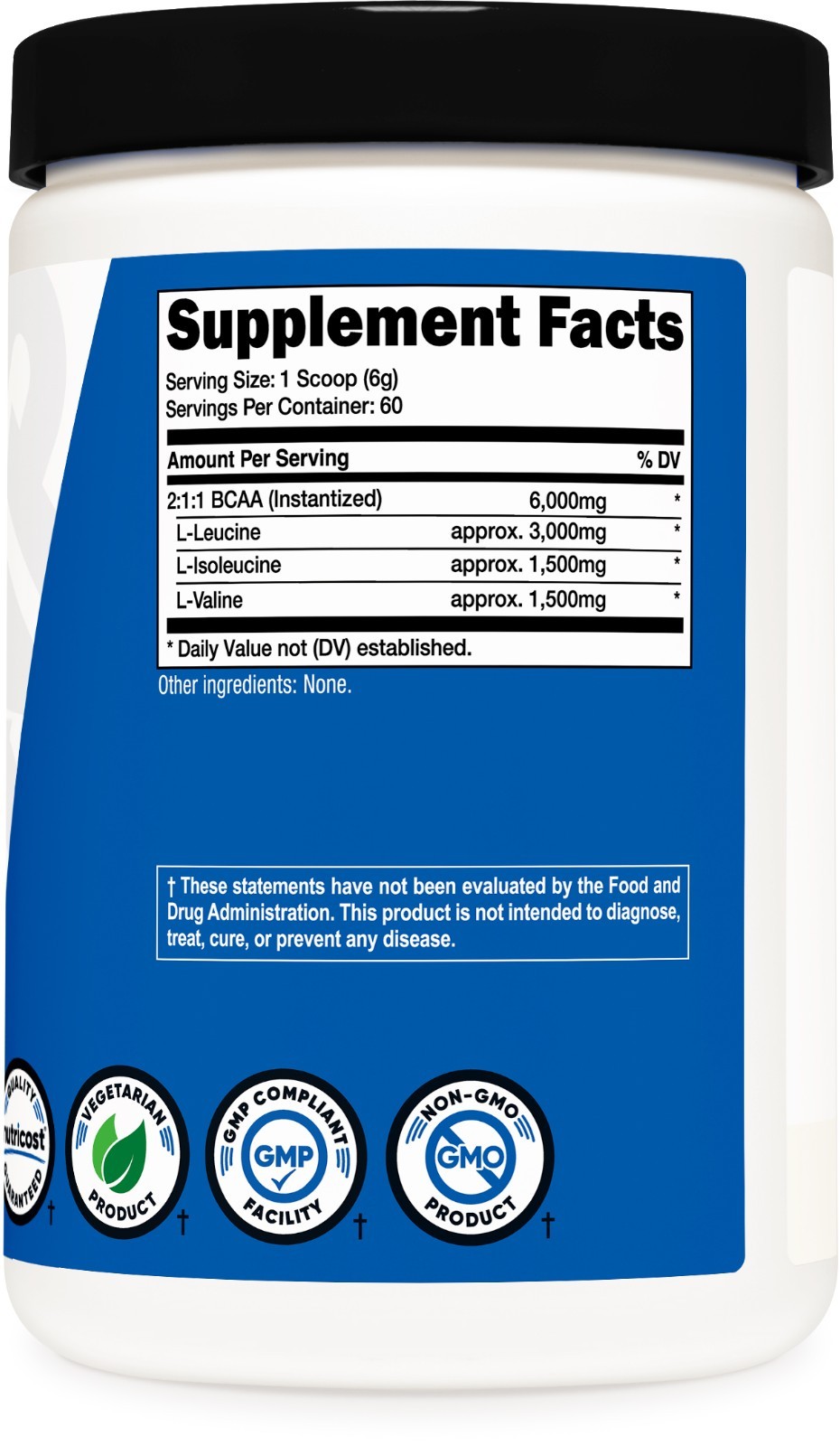 Nutricost BCAA Powder 60 Servings (Unflavored) – 6000mg Per Serving