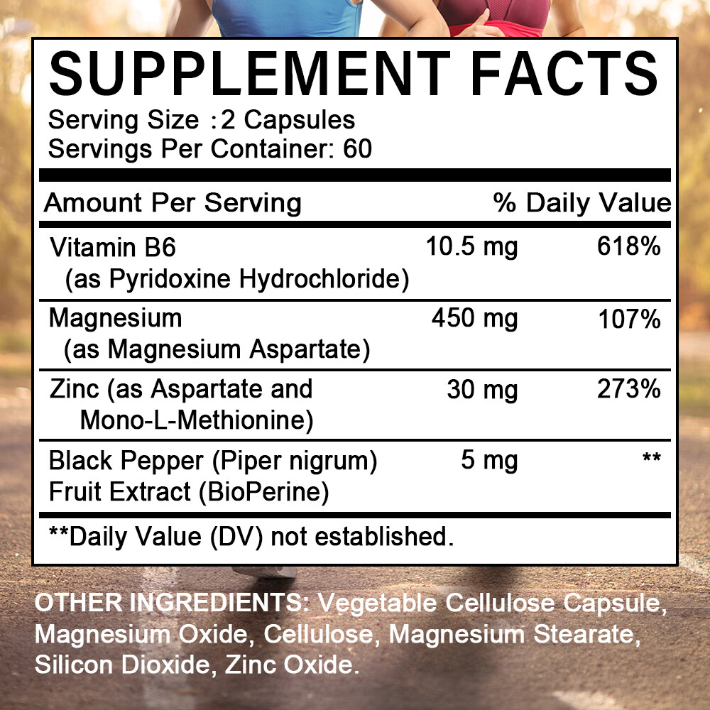 Zinc Magnesium Vitamin B6 Fast Recovery Stress Support Better Sleep 30/60/120ct
