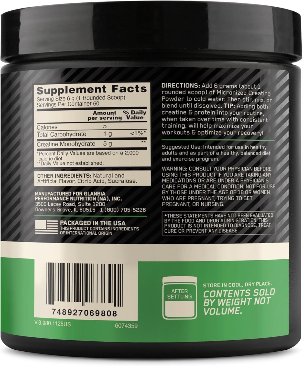 Creatine Monohydrate Powder Blueberry Lemonade 60 Servings 360g Micronized Gl…