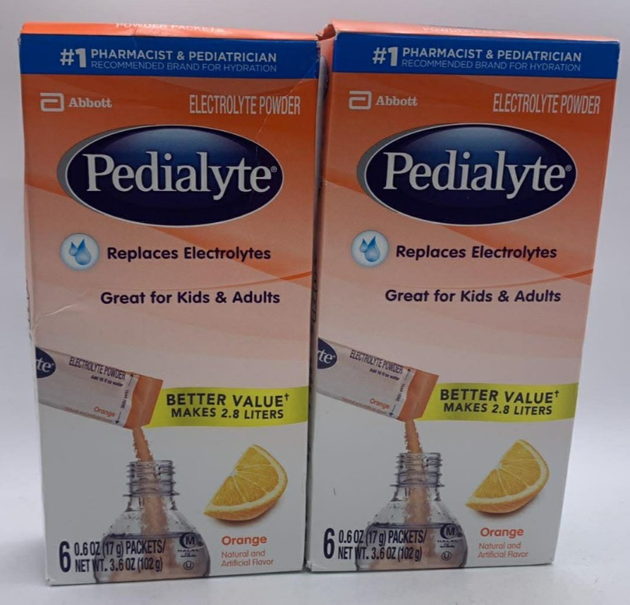 2PK Abbott Pedialyte Electrolyte Powder ~ 6 Sticks Each ~ EXP 6/26 ~ FAST SHIP