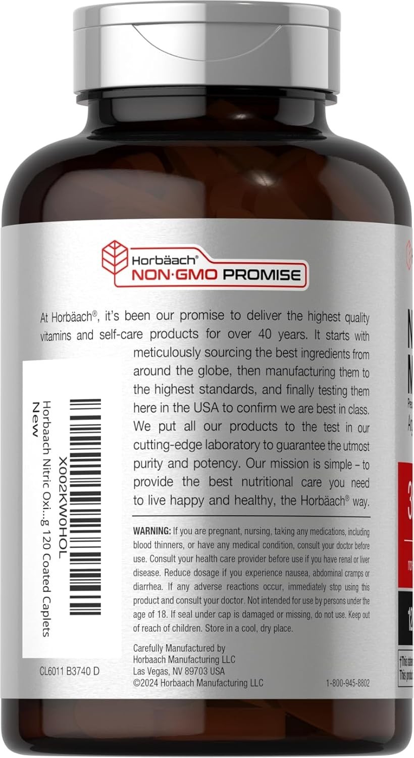 Horbäach Nitric Oxide Max 3600mg | 120 Caplets | with Arginine AAKG for Men…
