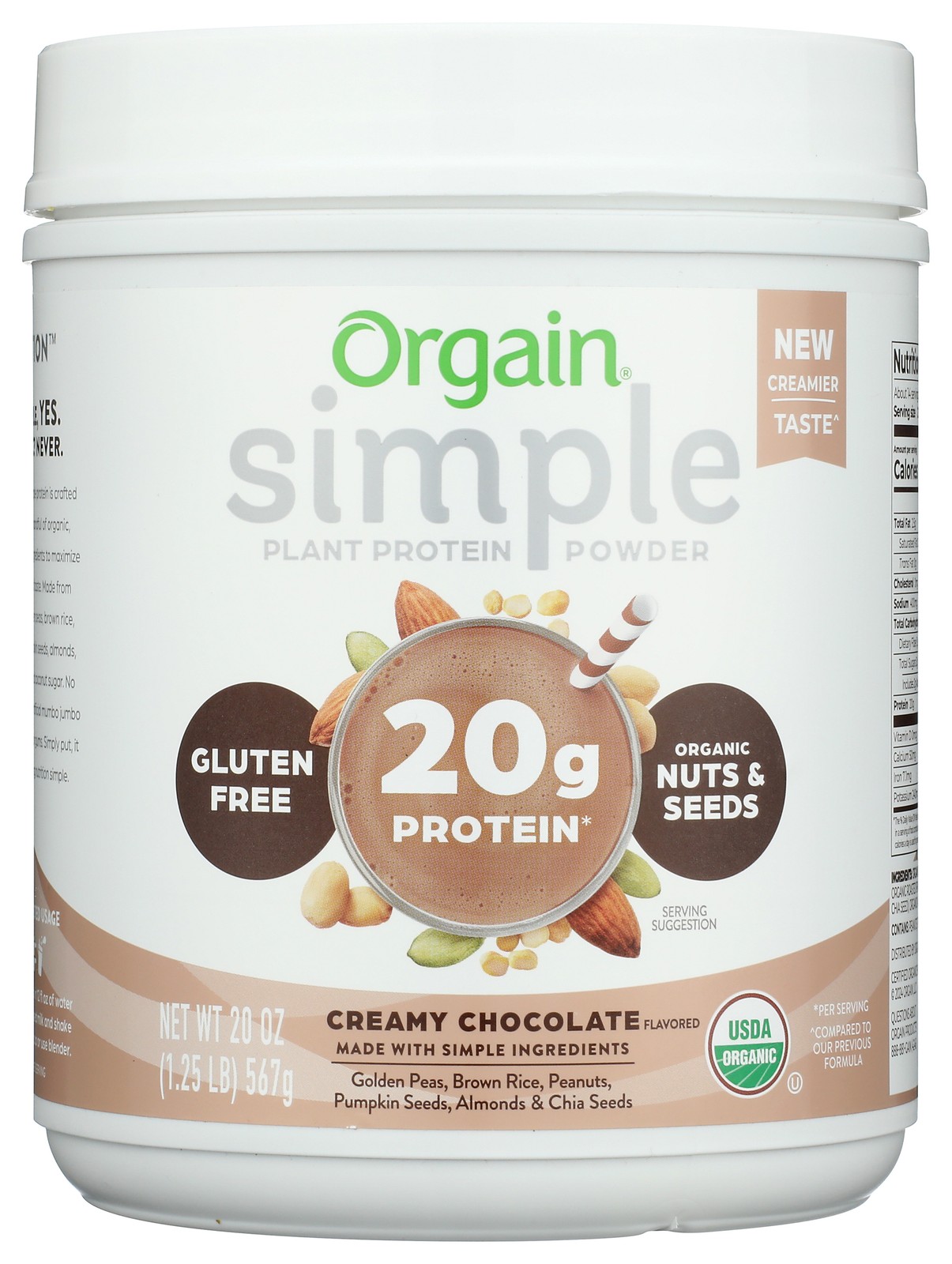 Orgain Creamy Chocolate Plant Protein Powder Organic Simple 20 Ounce 1 Pack