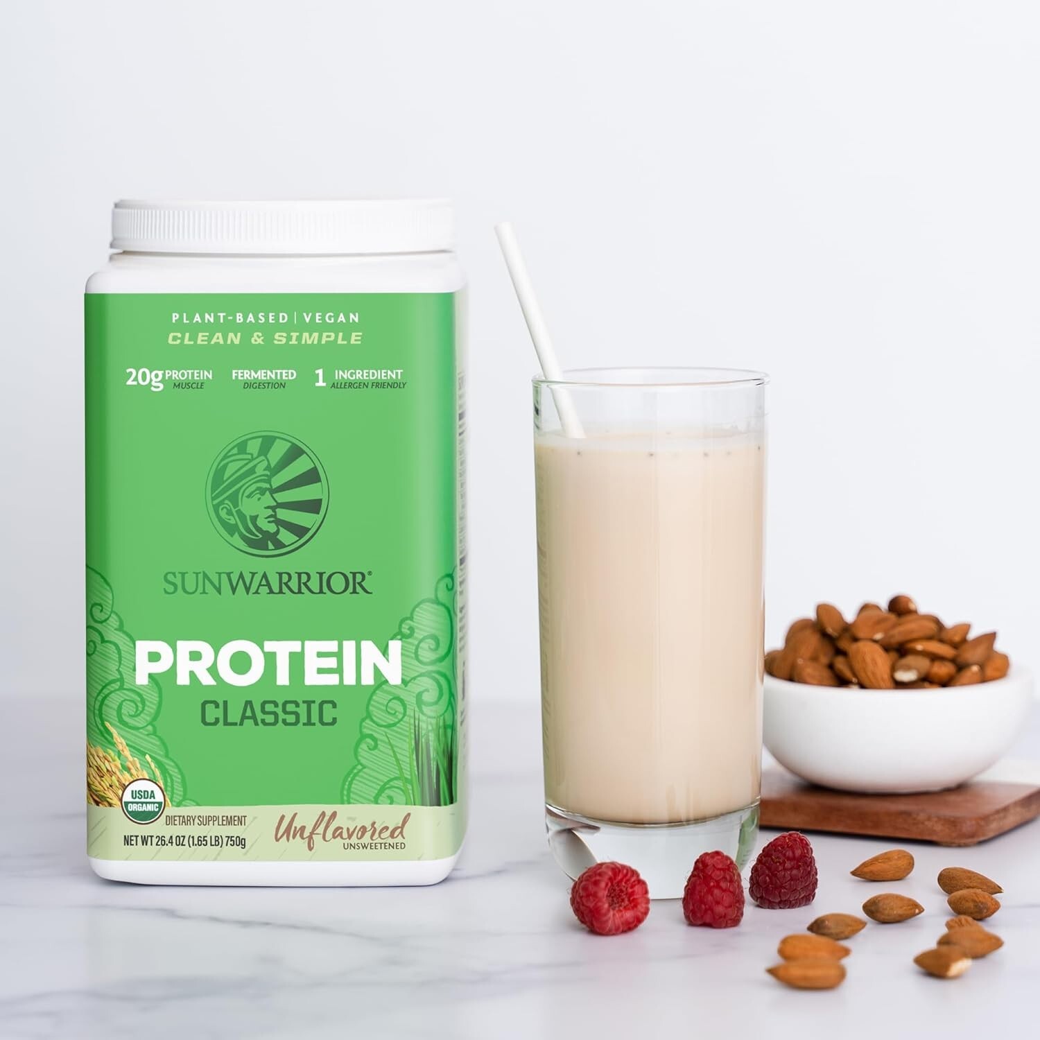 Sunwarrior Classic Vegan Sprouted Brown Rice Protein Powder, Natural,30 Servings