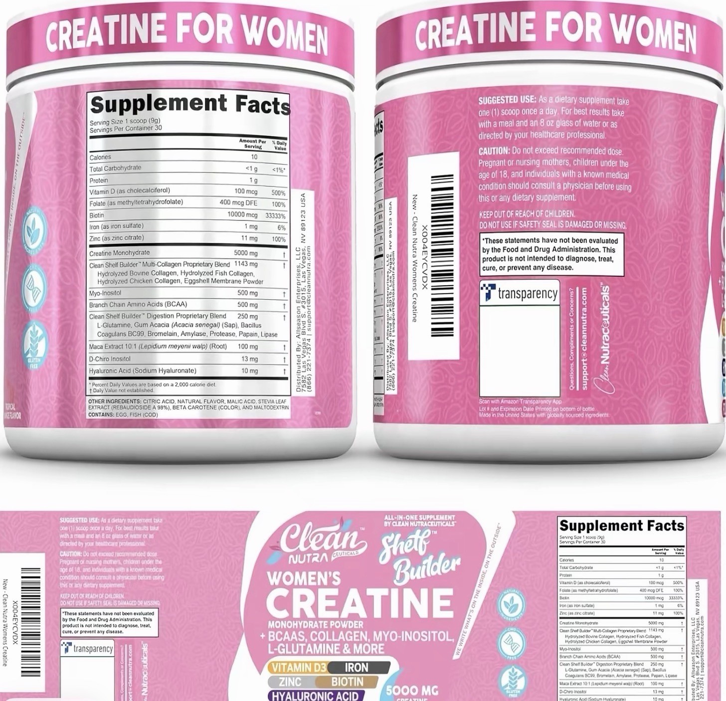 Clean Nutra Women’s Creatine Powder 5000mg BCAA Tropical Orange 9.48oz