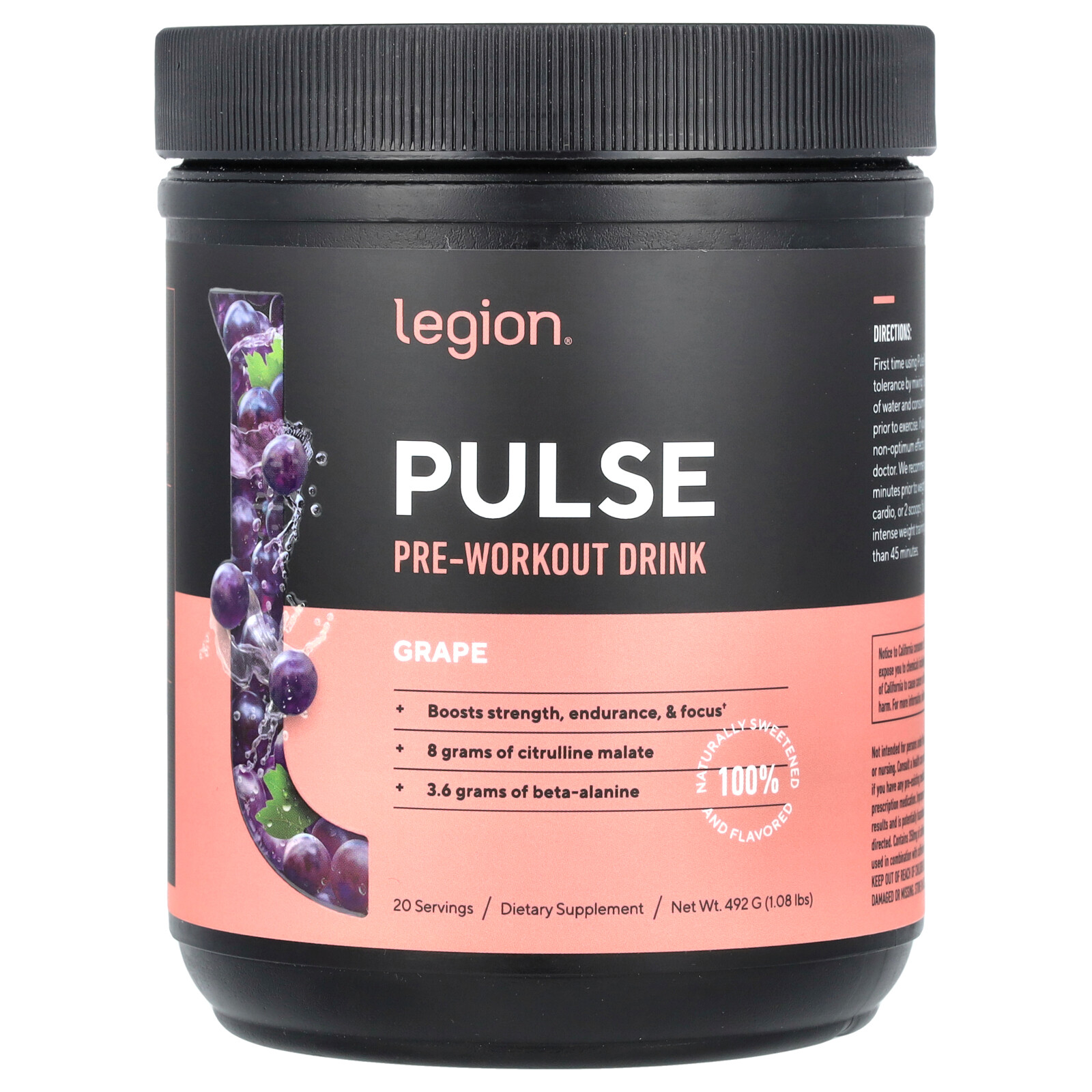 Pulse, Pre-Workout Drink, Grape, 1.08 lbs (492 g)
