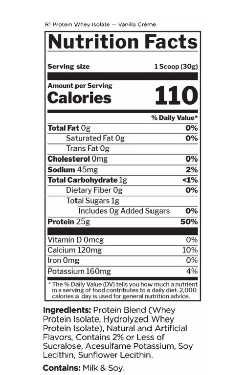 Rule 1 R1 Whey Isolate Protein Vanilla Creme 25g Protein 1.5 lb Powder