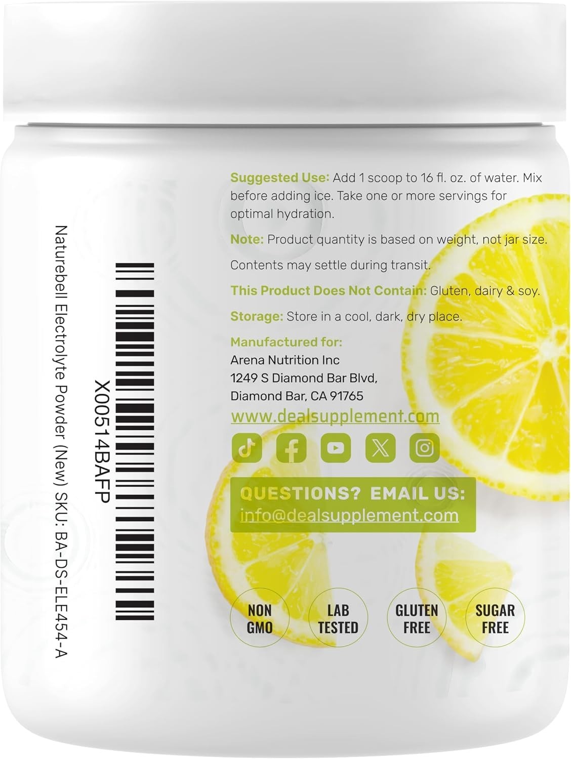 Electrolytes Powder, 1lb (69 Servings) – No Sugar, Lemon Lime – Hydration Supple