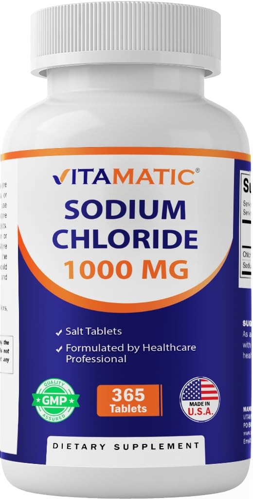 Sodium Chloride 1000mg – 365 Tablets Electrolyte Replenisher & Hydration Support