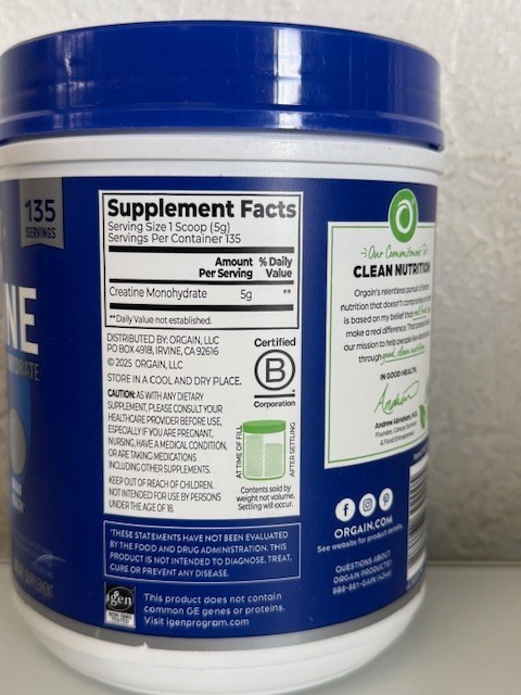 Orgain Creatine Micronized Ceratine Monohydrate Unflavored, 1.48 LB Exp 10/2027
