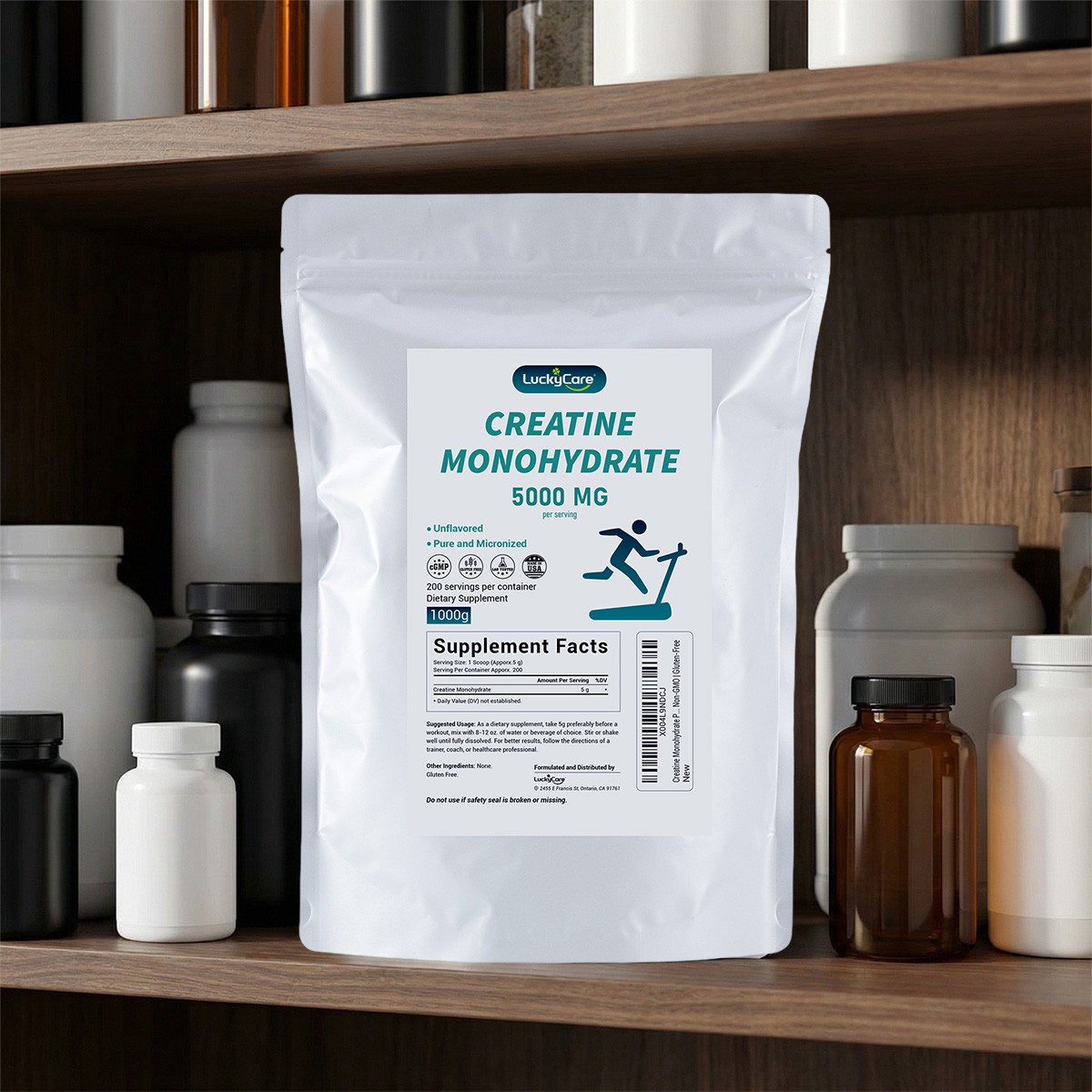 Creatine Monohydrate 100% Pure Powder 1000g (2.2 lb) Micronized 5g 200 Servings