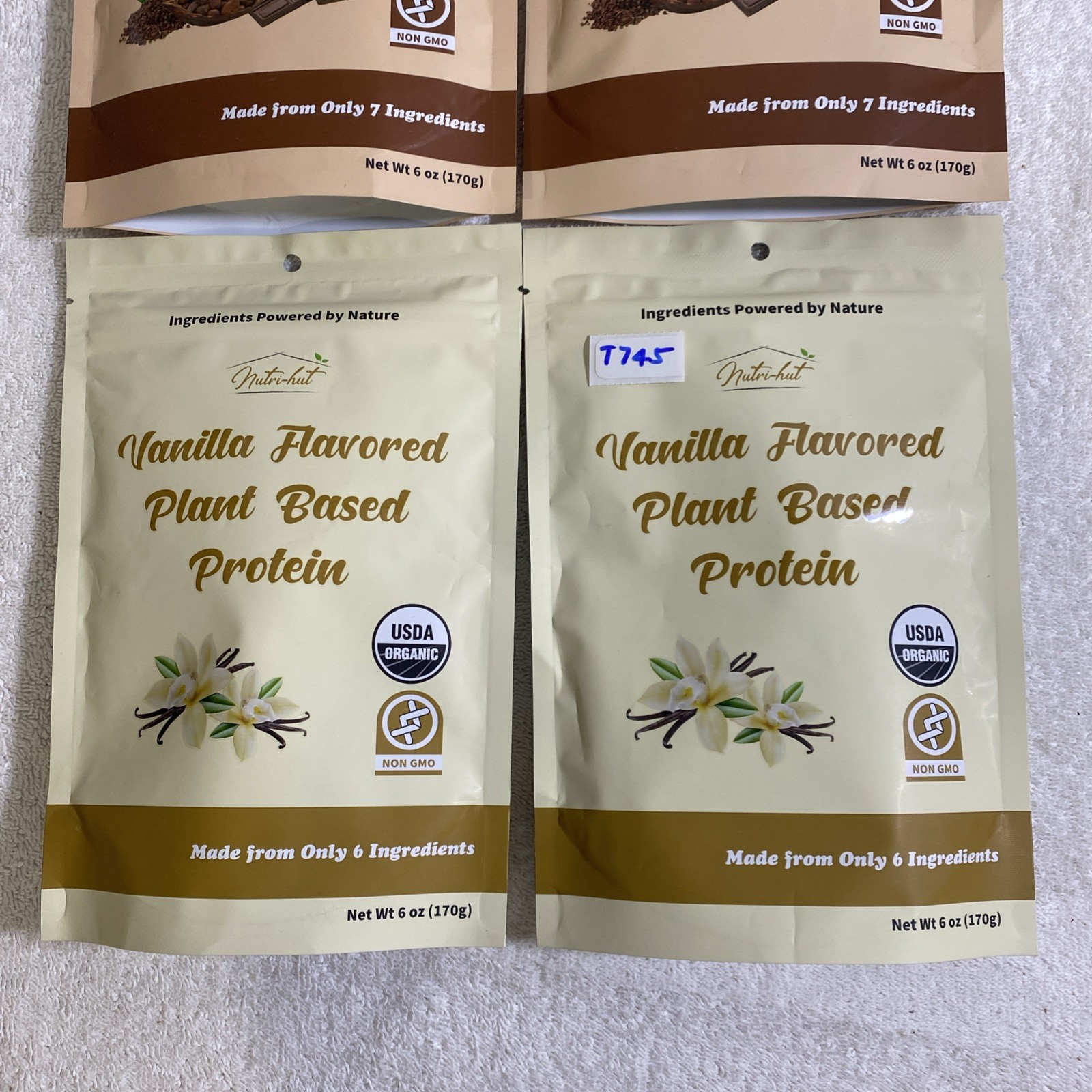 Lot Of 4, Nutri Hut, Plant Based Protein Powder, 6 oz Each Vanilla & Cho, (T745