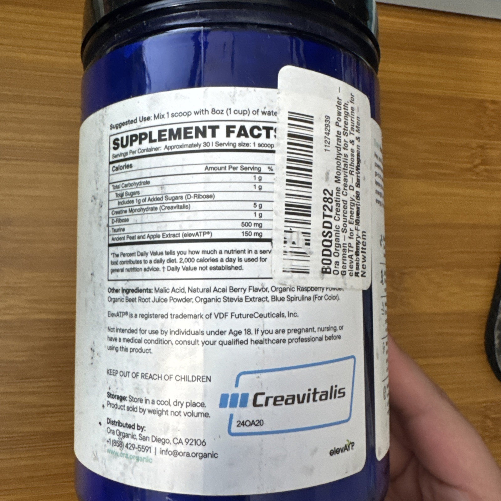 Ora Organic Creatine Monohydrate Powder Muscle Memory Acai Berry 30 Serving 9/27