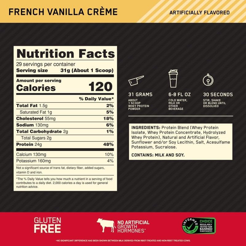 Gold Standard Quality 100% Whey Protein Powder, French Vanilla Creme, 2 Pound