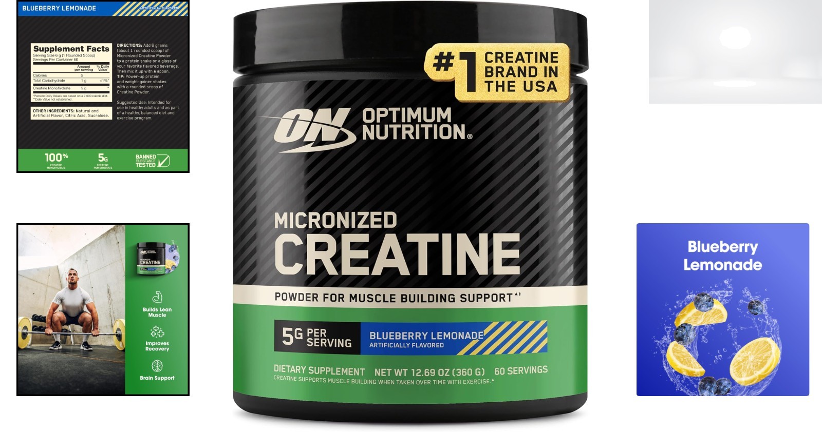 Creatine Monohydrate Powder Blueberry Lemonade 60 Servings 360g Micronized Gl…