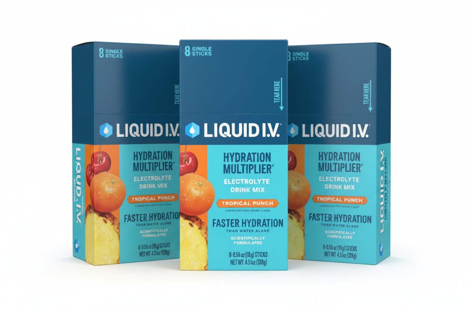 4/27 3 Boxes Liquid IV Tropical Punch Hydration Multiplier 8 Ct, 0.56 OZ