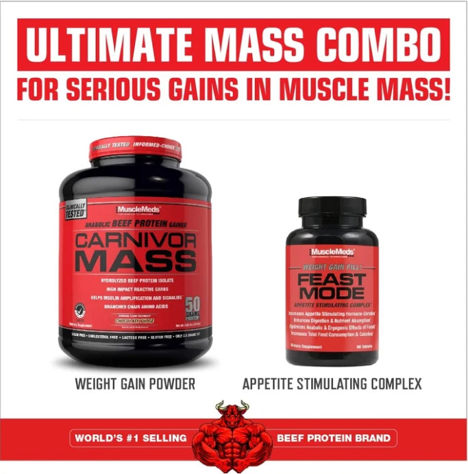 MuscleMeds Carnivor Mass Gainer, Strawberry, 6 lb, 50g Protein