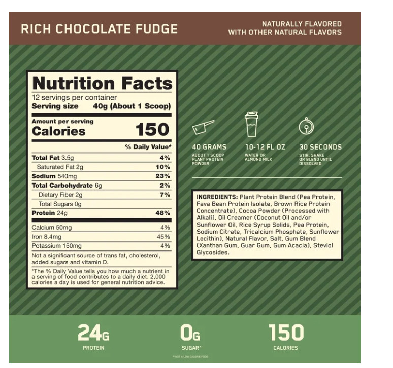 Optimum Nutrition Gold Standard Plant Protein Rich Chocolate Fudge 2 Pack 1lb