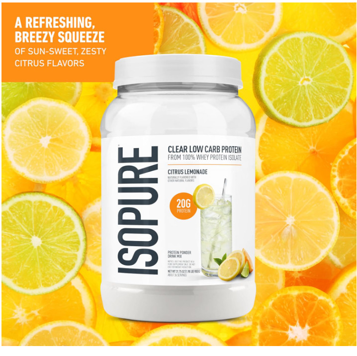 Isopure Clear Whey Isolate Protein Citrus Lemonade, 36 Servings, 1.9 lb